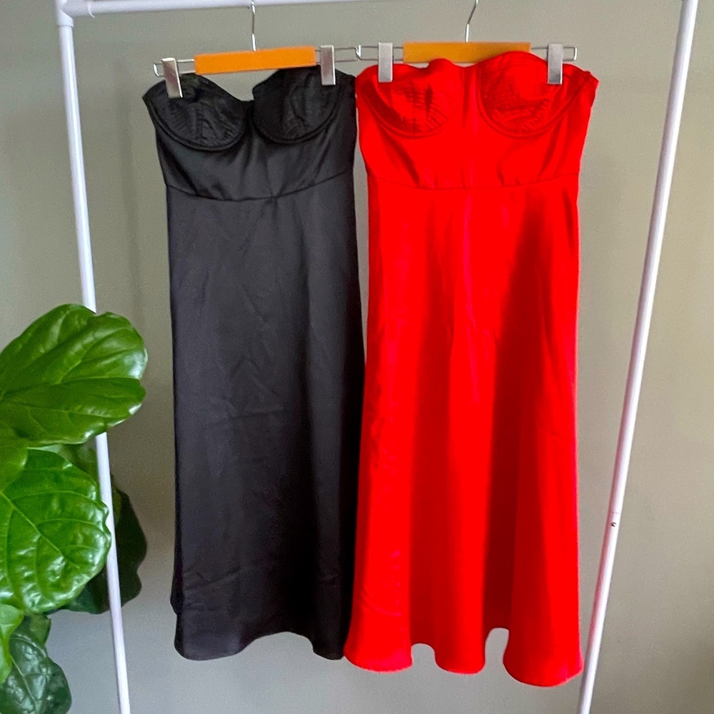 Red and Black Strapless Forever 21 Midi Dresses Size S